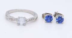 925 Sterling Silver Gemstone Ring and Stud Earrings
