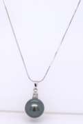 Gorgeous 14kt WG Tahitian Pearl and Diamond Accent Necklace