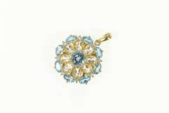 14K Yellow Gold Blue Topaz CZ Diamond Accent Round Cluster Pendant