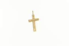 14K Yellow Gold Diamond Cut Textured Pattern Cross Symbol Pendant