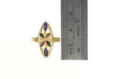 8K Yellow Gold Geometric Red Blue Green Enamel Retro Ring