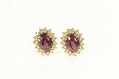 14K Yellow Gold 4.30 Cfw Rubellite Tourmaline Diamond Halo Earrings