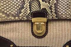 Preowned Designer Prada Straw Python Shoulder Bag