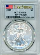 2018 BU US Silver Eagle in PCGS MS70 First Strike