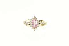 10K Yellow Gold Marquise Pink Sapphire Diamond Halo Ring