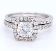 Dazzling White Gold Moissanite Engagement Ring Set