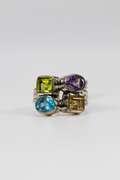 Sterling Silver Natural Amethyst, Blue Topaz, Citrine, Peridot Gemstone Ring