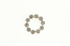 14K White Gold Pave Diamond Flower Cluster Circle Pendant