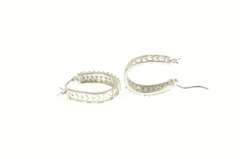 10K White Gold 0.50 Ctw Pave Diamond Encrusted Oval Hoop Earrings
