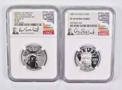 (2) PF70UCAM & PF70 REV 2007-W $50 American Platinum Eagle Signed NGC