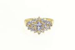 10K Yellow Gold Marquise Tanzanite Cluster Statement Ring