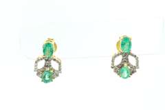 14kt Gold Plated Sterling Silver, Emerald, & Diamond Earrings