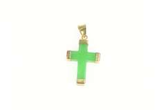 14K Yellow Gold Squared Jade Carved Cross Christian Faith Pendant