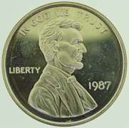 1987 Abraham Lincoln Penny Design 1 oz .999 Fine Silver Round Silver Bar