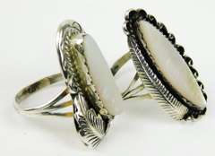 2 Navajo Sterling Mother of Pearl Rings, Sz 9.5