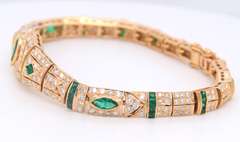 Unforgettable 18kt Yellow Gold Marquise and Square Shape Emerald and Diamond Bracelet