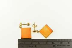 14K Yellow Gold Carved Arabic Carnelian Square Dangle Earrings