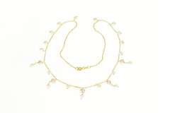 14K Yellow Gold Pearl Fringe Beaded Statement Chain Link Necklace