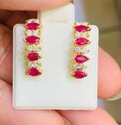 14kt Solid Yellow Gold, Ruby, & Diamond Earrings