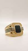 Men's 14kt Solid Yellow Gold, Onyx, & CZ Ring