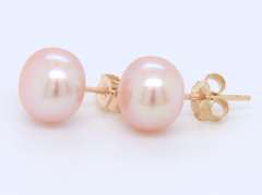 Simple 8mm Pink Fresh Water Pearl Stud Earrings