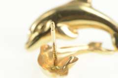 14K Yellow Gold High Relief Dolphin Ocean Animal Stud Earrings
