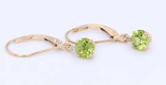 Fancy Yellow Gold Peridot and Diamond Dangle Earrings
