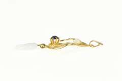 14K Yellow Gold Victorian Seed Pearl Garnet Ornate Drop Pendant