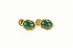 14K Yellow Gold Oval Malachite Cabochon Screw Back Vintage Earrings
