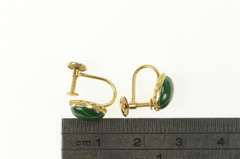 14K Yellow Gold Oval Malachite Cabochon Screw Back Vintage Earrings
