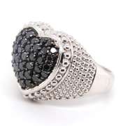 925 Sterling Silver Black and White Cubic Zirconia Heart Shaped Ring