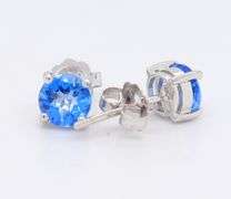 Gorgeous White Gold Blue Topaz Stud Earrings