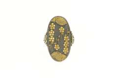 14K Yellow Gold Ornate Bronze Floral Scene Oval Statement Ring