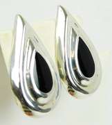 Large Sterling Black Onyx Clip Earrings