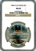 1984-D Olympics BU Commemorative Silver Dollar in NGC MS69