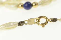 14K Yellow Gold Pearl Lapis Lazuli Beaded Classic Statement Pendant