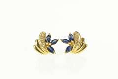 14K Yellow Gold Marquise Natural Sapphire Diamond Cluster Earrings
