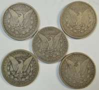 5 Diff. Morgan Silver Dollars 1878 to 1889-O. Nice circs