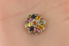 14K Yellow Gold Round Natural Sapphire Diamond Flower Cluster Pendant