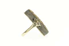 14K Yellow Gold Ornate Bronze Floral Scene Oval Statement Ring