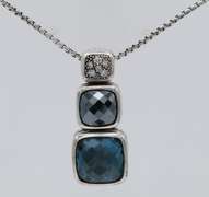 David Yurman Chiclet Diamond Hematite and Blue Topaz Pendant Necklace in Sterling