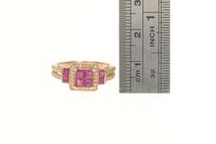 14K Rose Gold Princess Ruby Cluster Diamond Engagement Ring