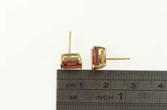 14K Yellow Gold Classic Emerald Cut Garnet Solitaire Stud Earrings