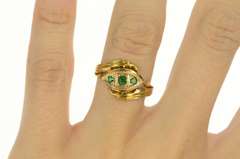 14K Yellow Gold 1950's Natural Emerald Raised Filigree Bypass Ring