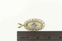 14K Yellow Gold Art Deco Diamond Camphor Glass Oval Pendant
