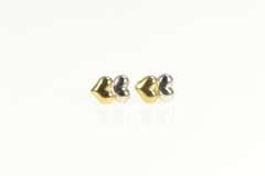 10K Yellow Gold Two Tone High Relief Heart Love Symbol Stud Earrings