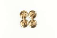 14K Yellow Gold Art Deco Black Onyx Seed Pearl Round Cuff Links