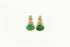 14K Yellow Gold Oval Natural Emerald Diamond Accent Stud Earrings