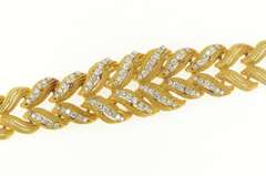 18K Yellow Gold 1950's 2.88 Ctw Diamond Braided Plait Thick Bracelet