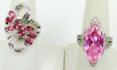 2 Big & Flashy Pink Stone Rings, Size 8